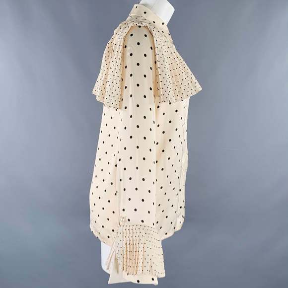 MOTHER OF PEARL Beige Black Viscose Polka Dot Pleated Blouse - Picture 3 of 10